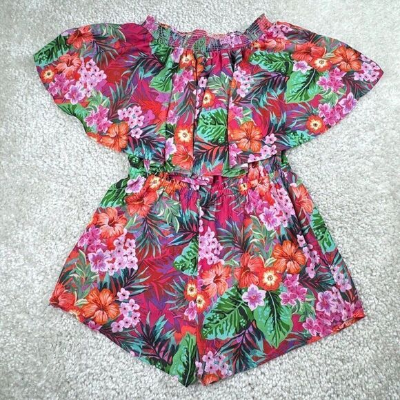 Show Me Your Mumu Rosarita Off The Shoulder Romper Pink Tropical - Picture 3 of 12